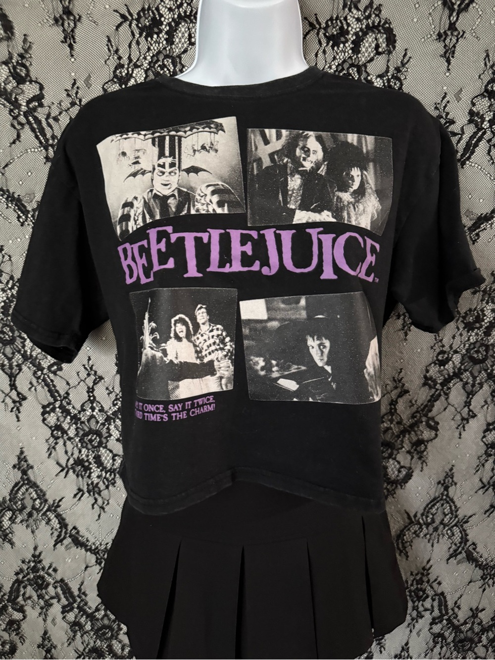 Beetlejuice Black Graphic Crop Tee - Classic Movie Logo